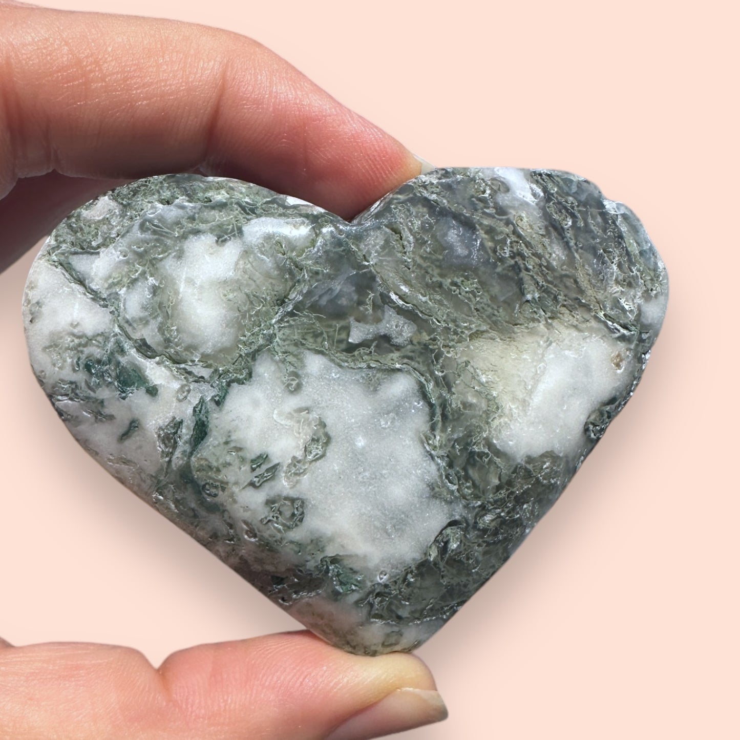 Moss Agate Crystal Heart - 1007D