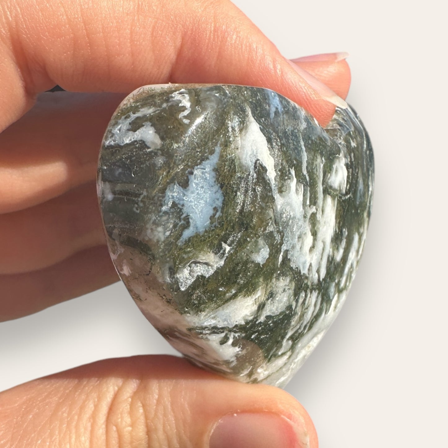 Moss Agate Crystal Heart - 1007I