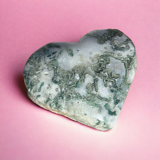 Moss Agate Crystal Heart - 1007K