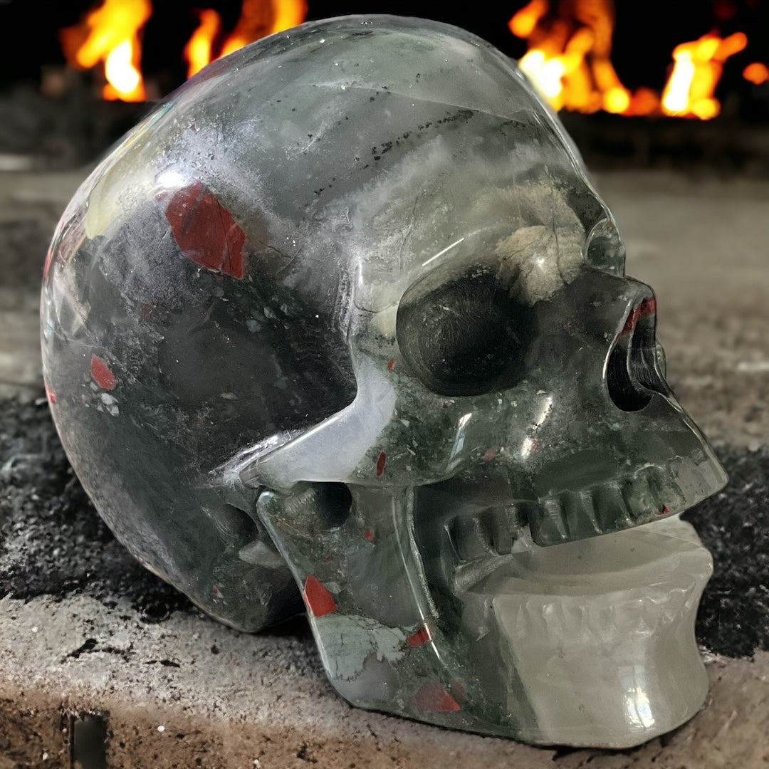 African Blood Stone Skull Carving 5"