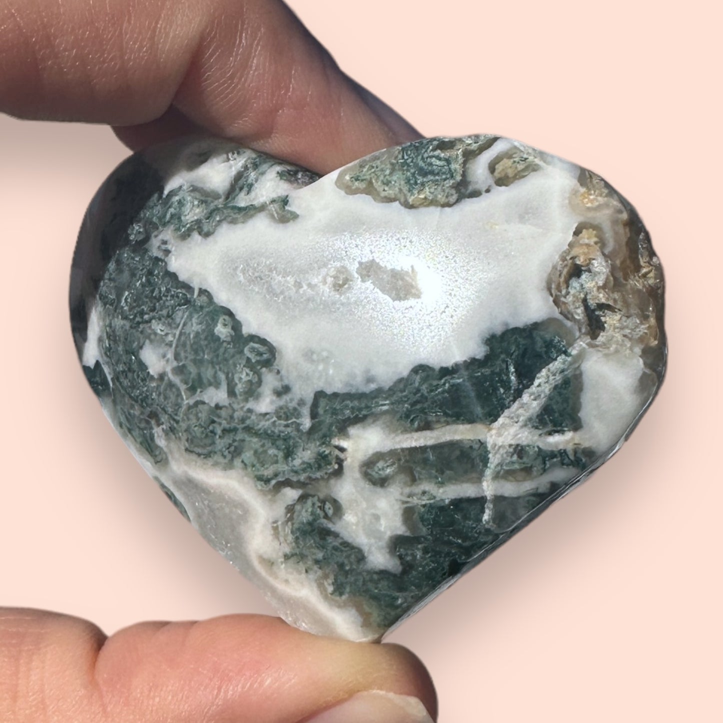 Moss Agate Crystal Heart - 1007L