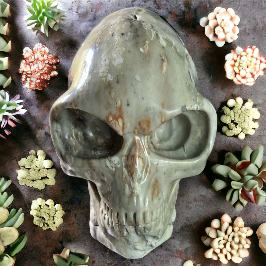 Picasso Jasper Alien Skull Sculpture 6.4"