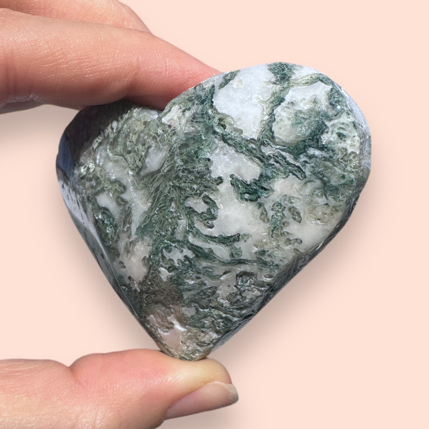 Moss Agate Crystal Heart - 1007D