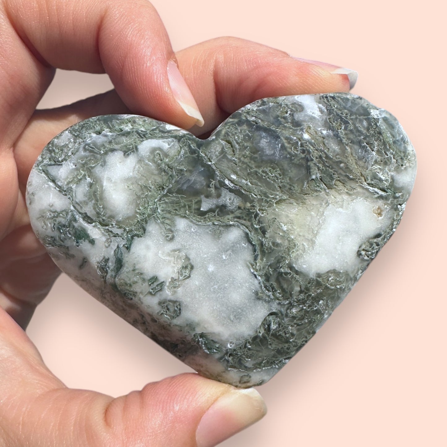 Moss Agate Crystal Heart - 1007D