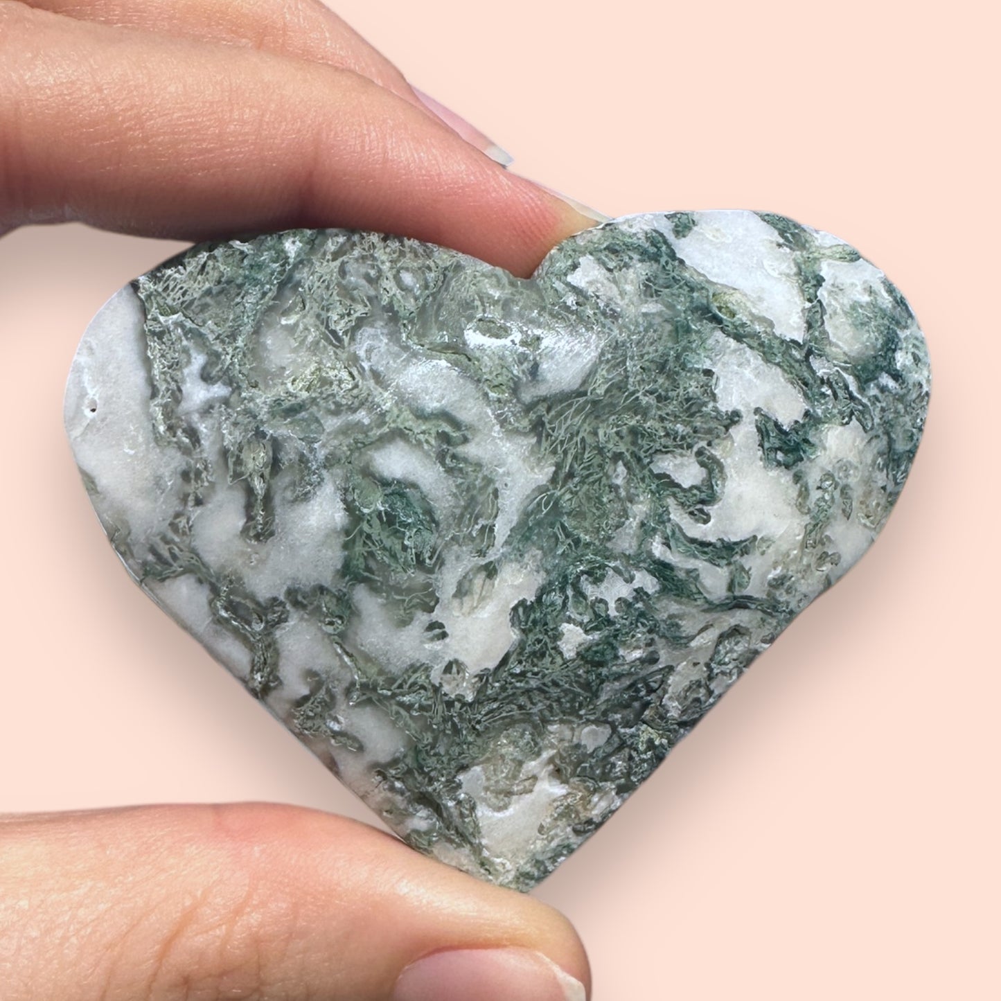 Moss Agate Crystal Heart - 1007D