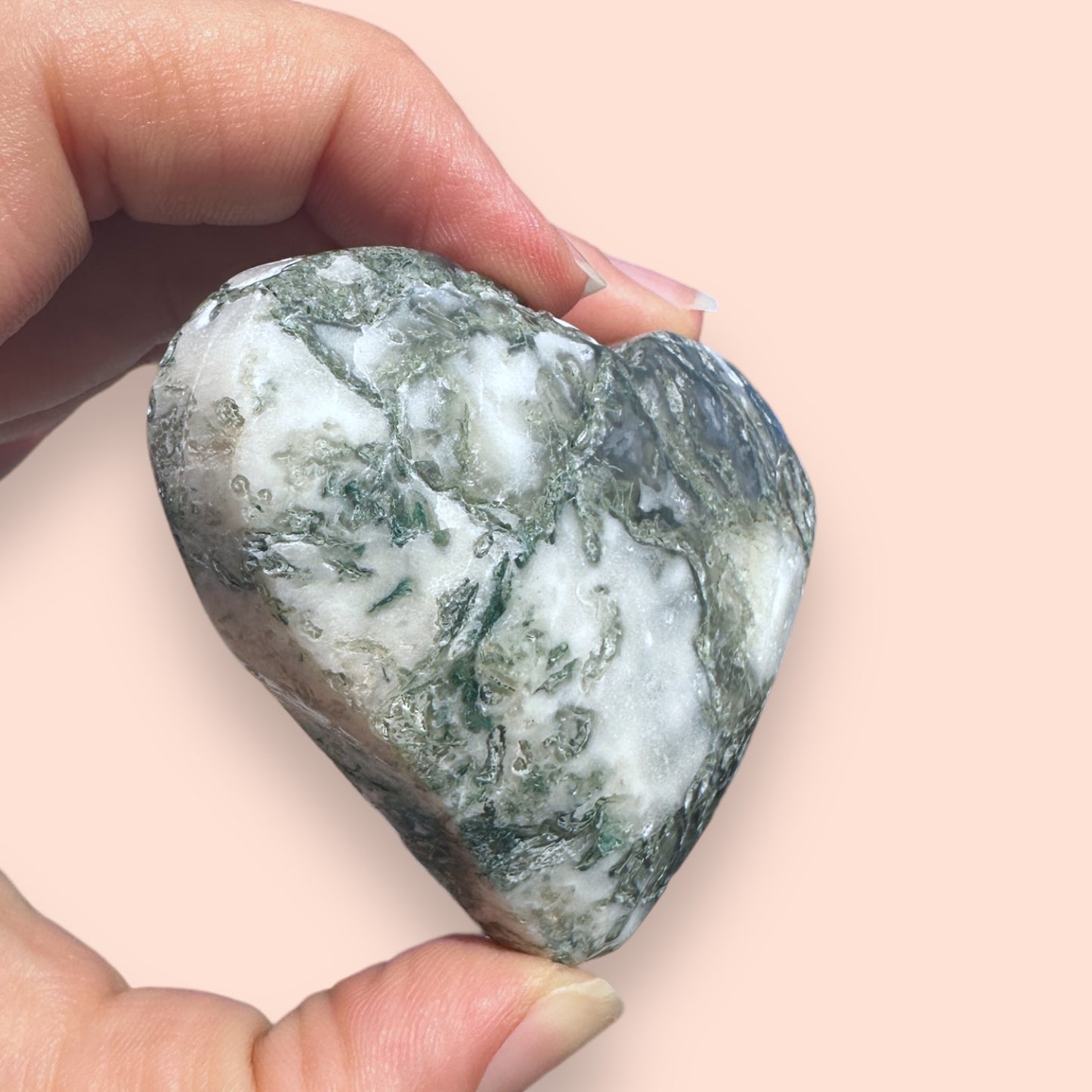 Moss Agate Crystal Heart - 1007D