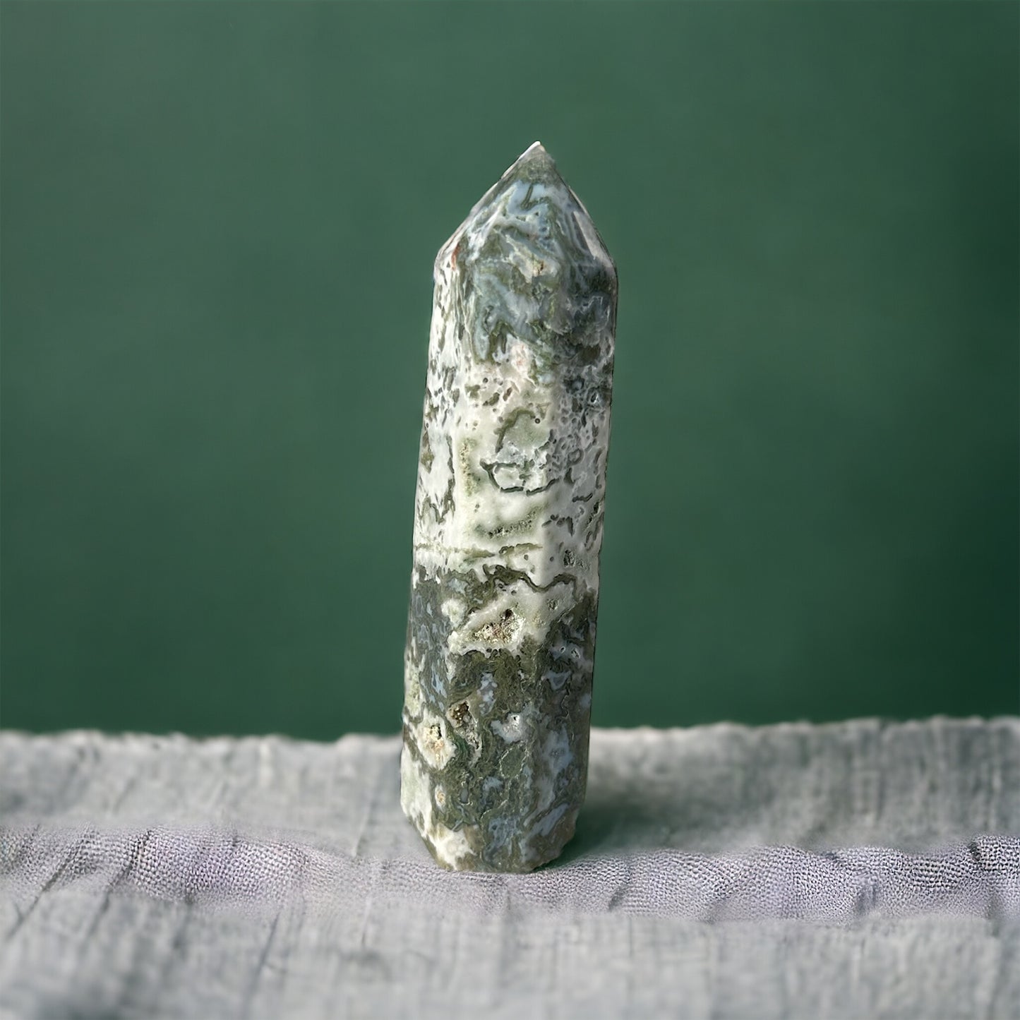 Moss Agate Crystal Tower