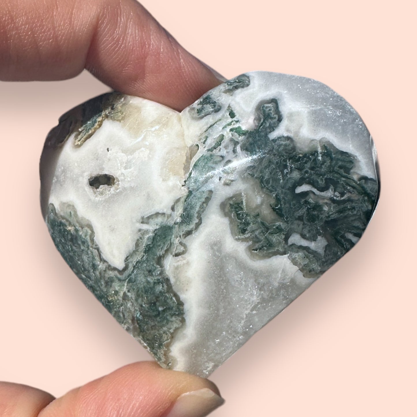 Moss Agate Crystal Heart - 1007L