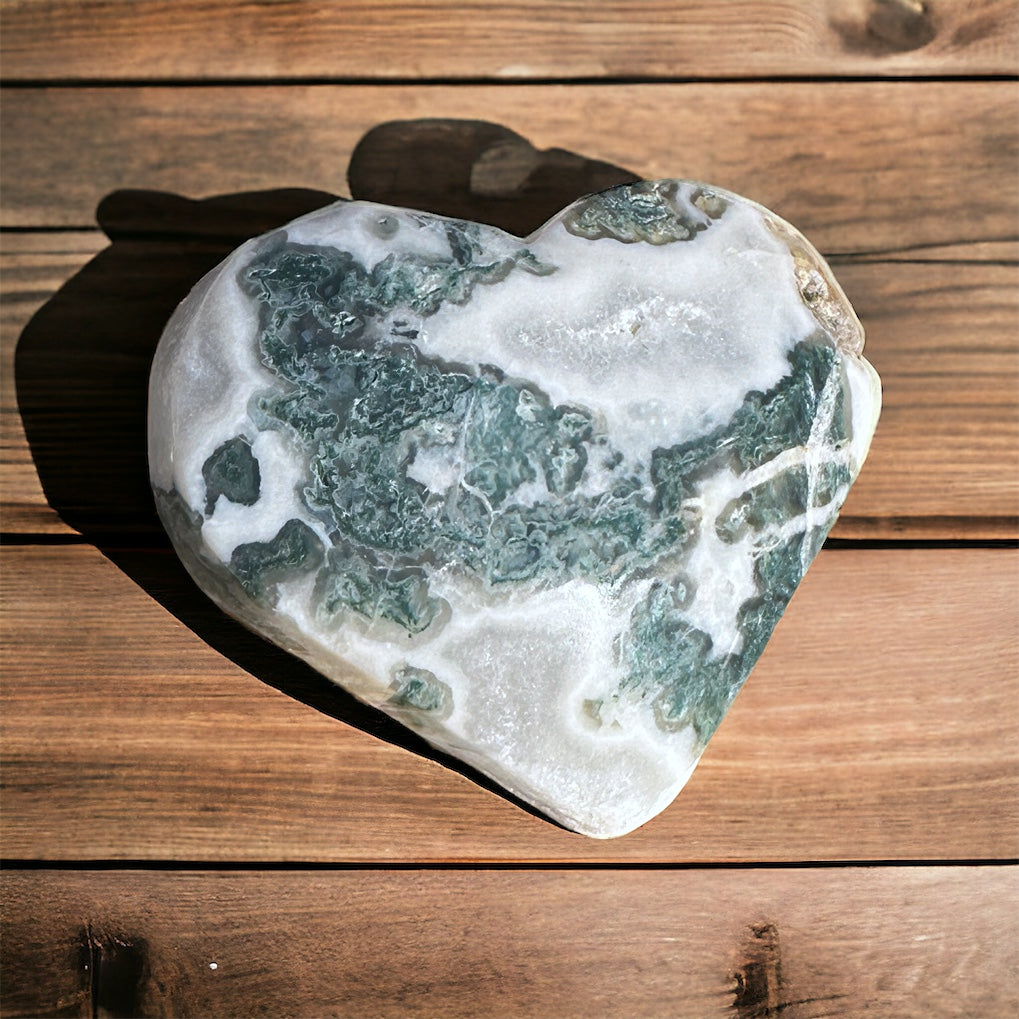 Moss Agate Crystal Heart - 1007L