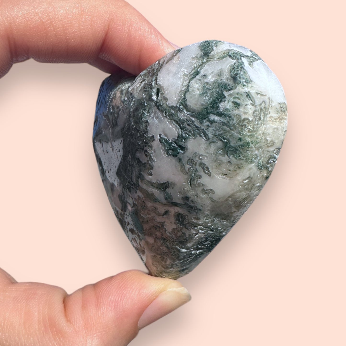 Moss Agate Crystal Heart - 1007D