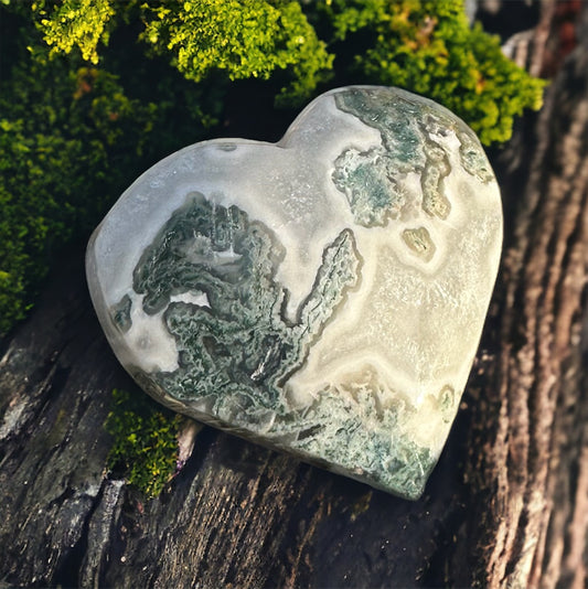 Moss Agate Crystal Heart - 1007F