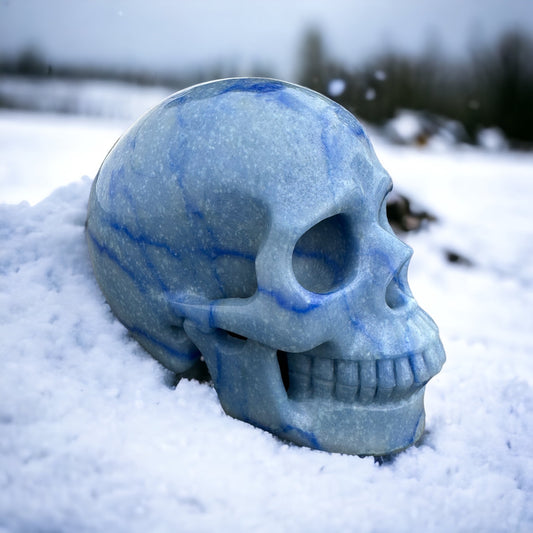 Beautiful Blue Aventurine Skull Carving 5"