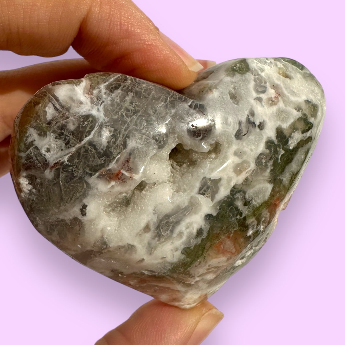 Moss Agate Crystal Heart - 1007C