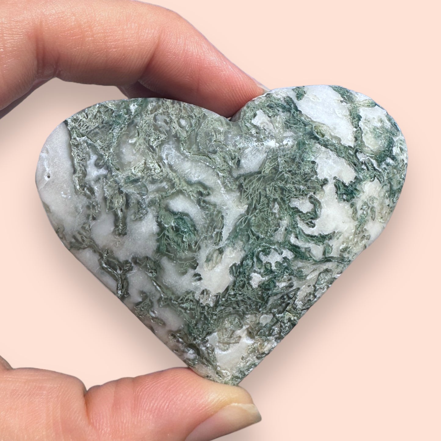 Moss Agate Crystal Heart - 1007D