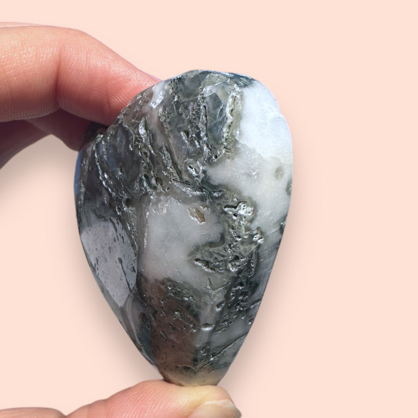 Moss Agate Crystal Heart - 1007D