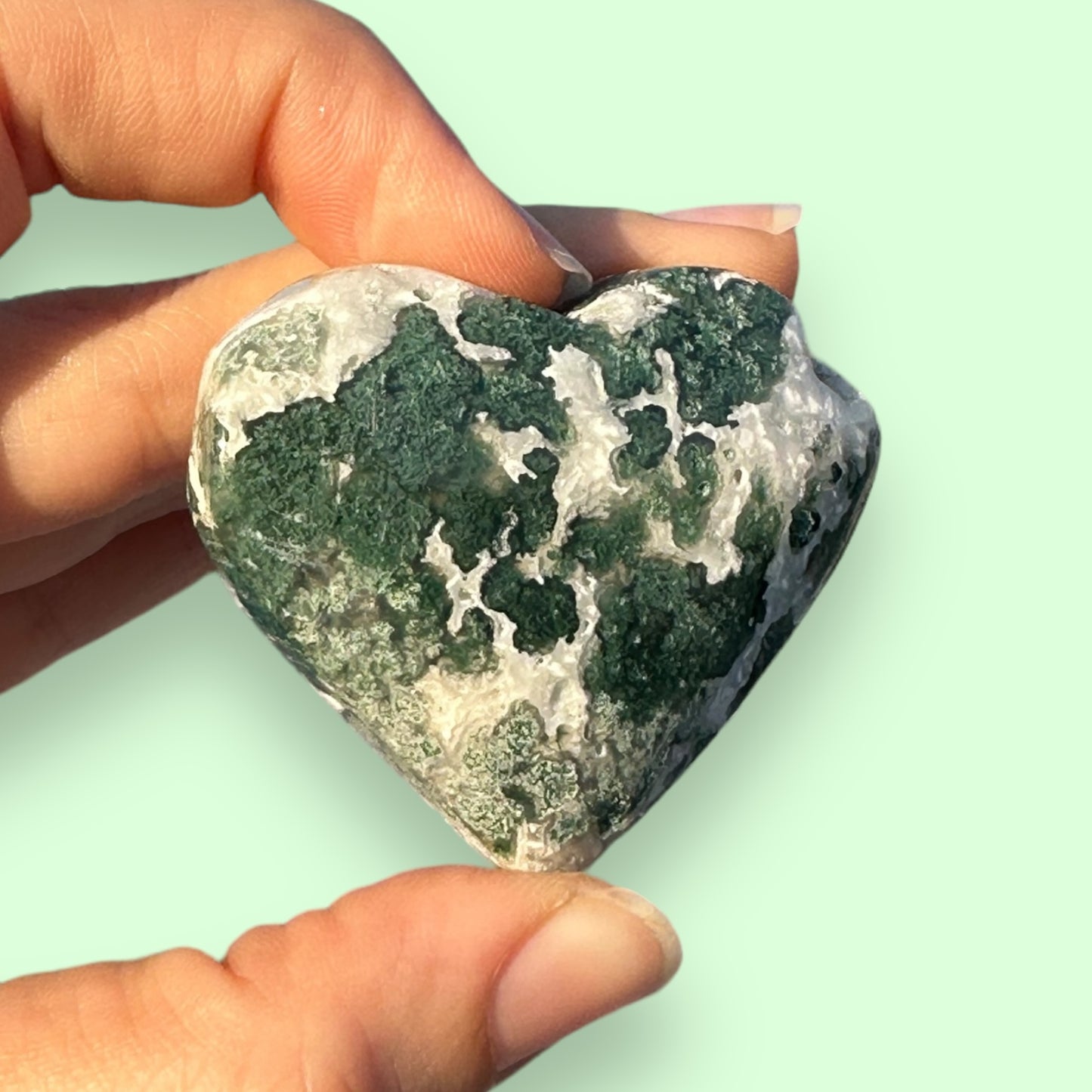 Moss Agate Crystal Heart - 1007E