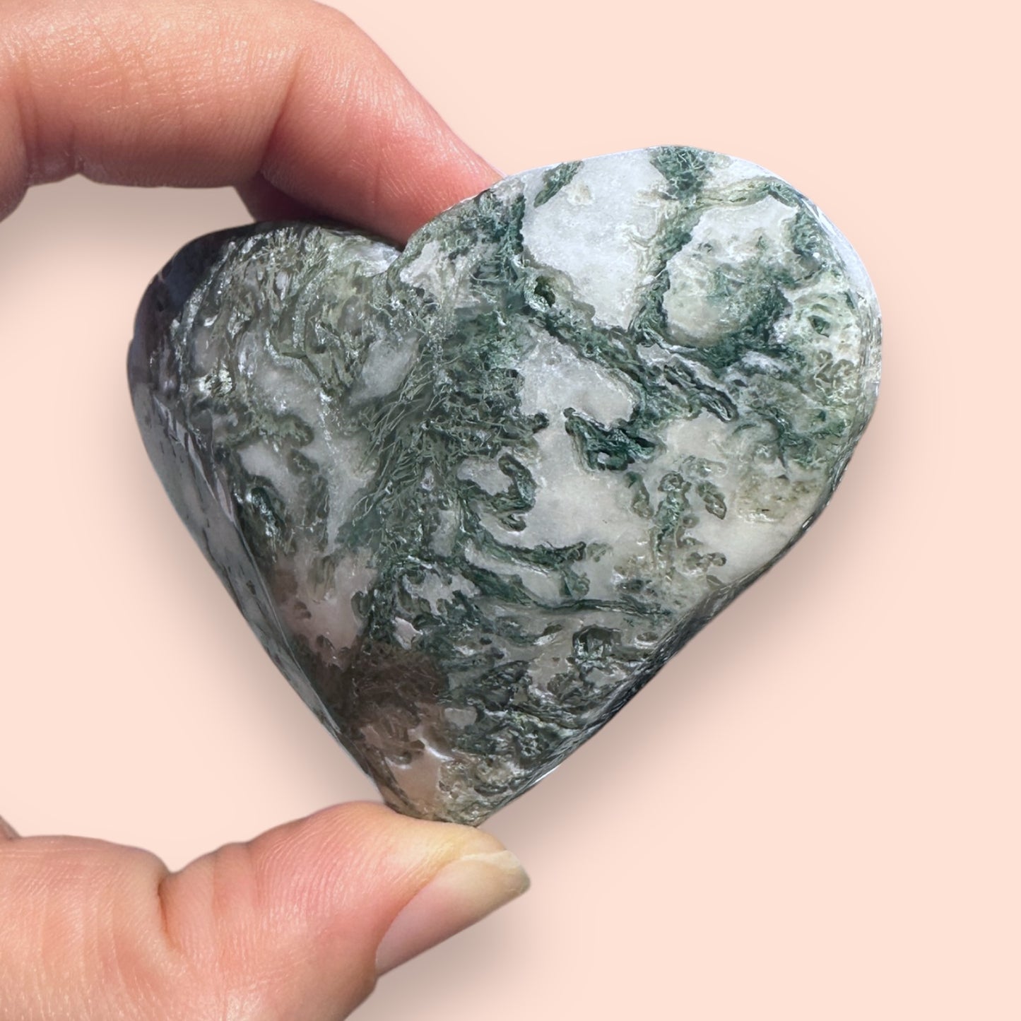 Moss Agate Crystal Heart - 1007D