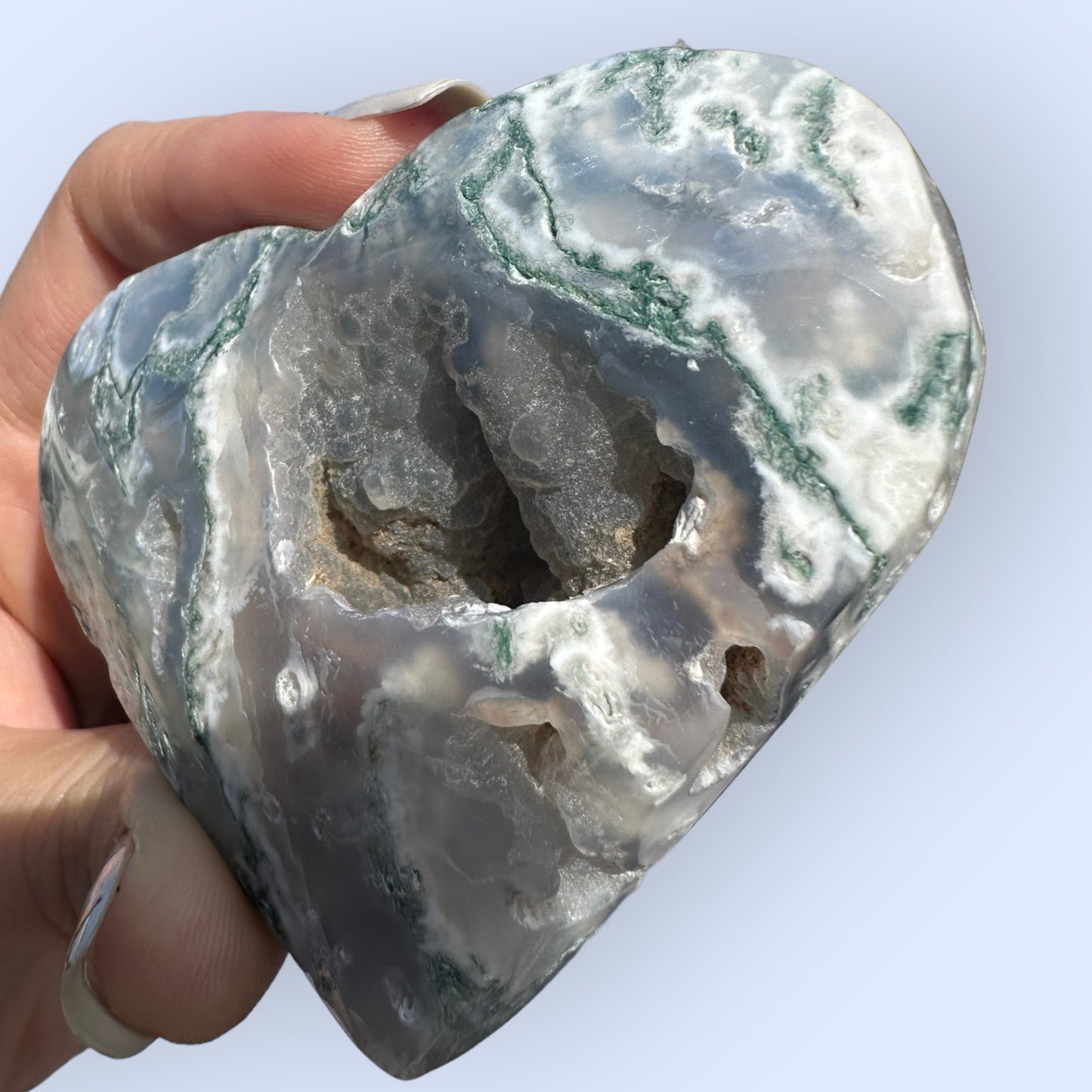 Moss Agate Crystal Heart - 1007M