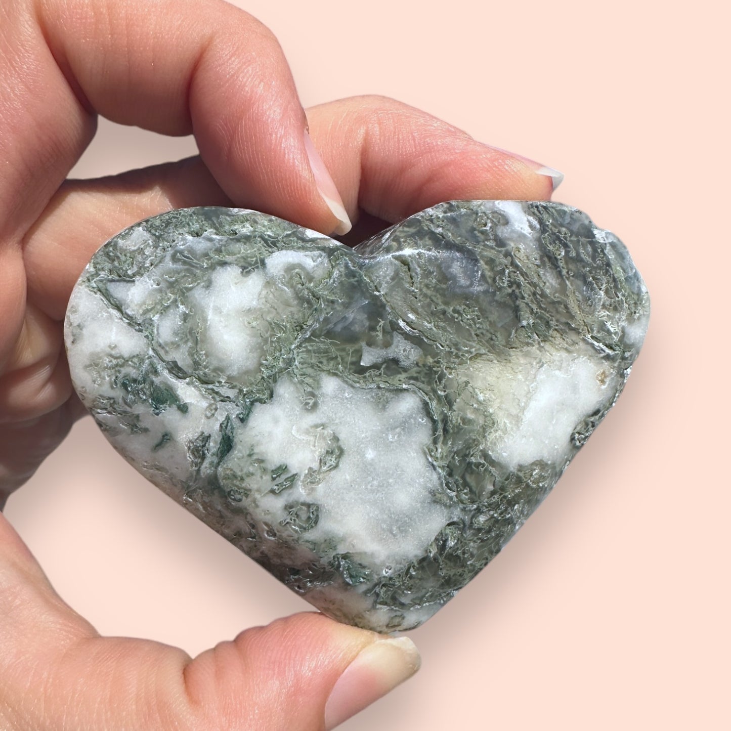 Moss Agate Crystal Heart - 1007D