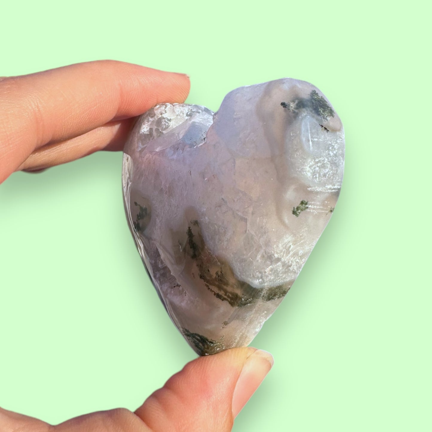 Moss Agate Crystal Heart - 1007G