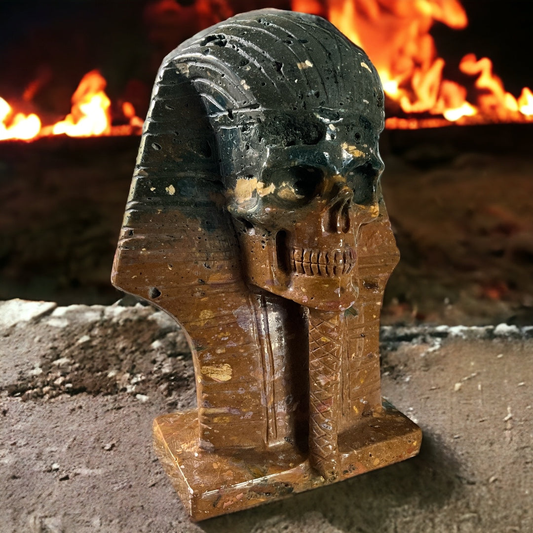 Sea Jasper Pharaoh Skull Carving 7.1"