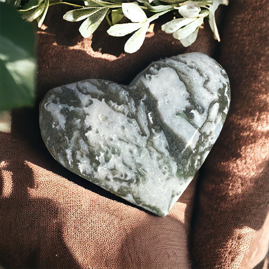 Moss Agate Crystal Heart - 1007I