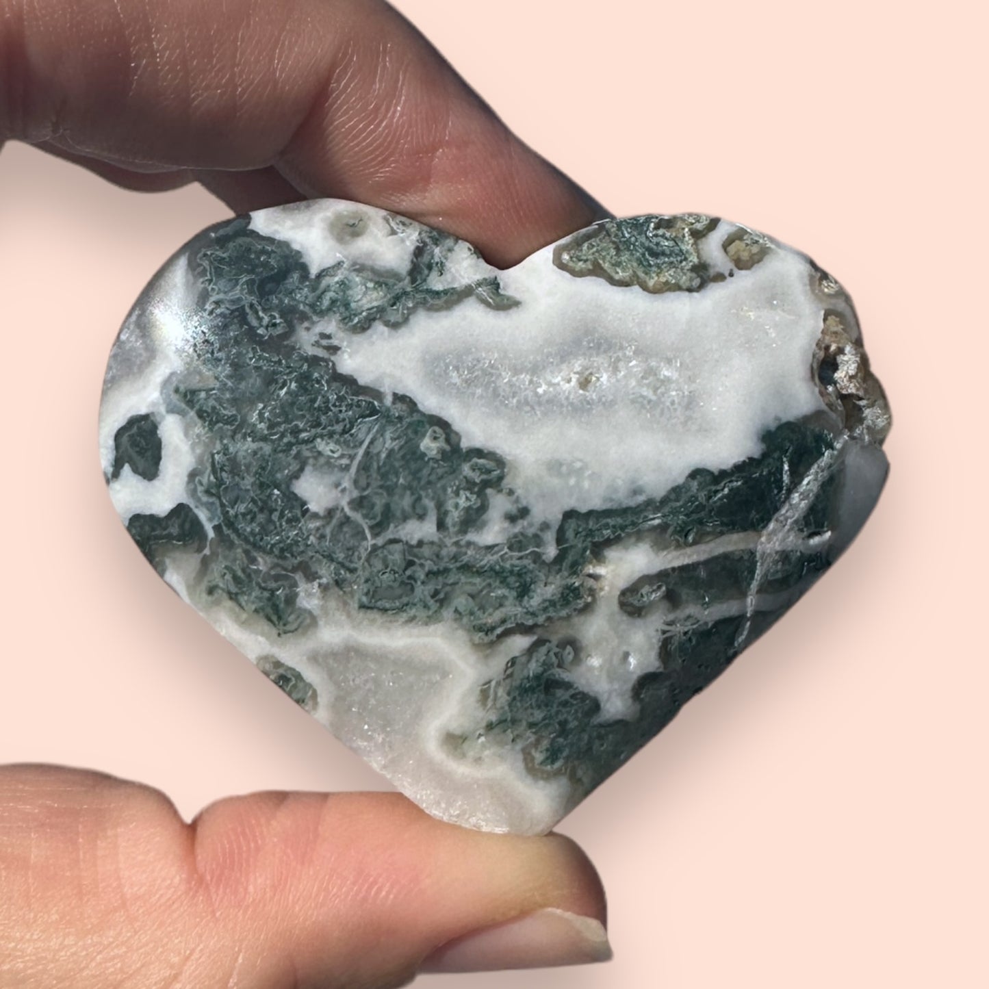 Moss Agate Crystal Heart - 1007L