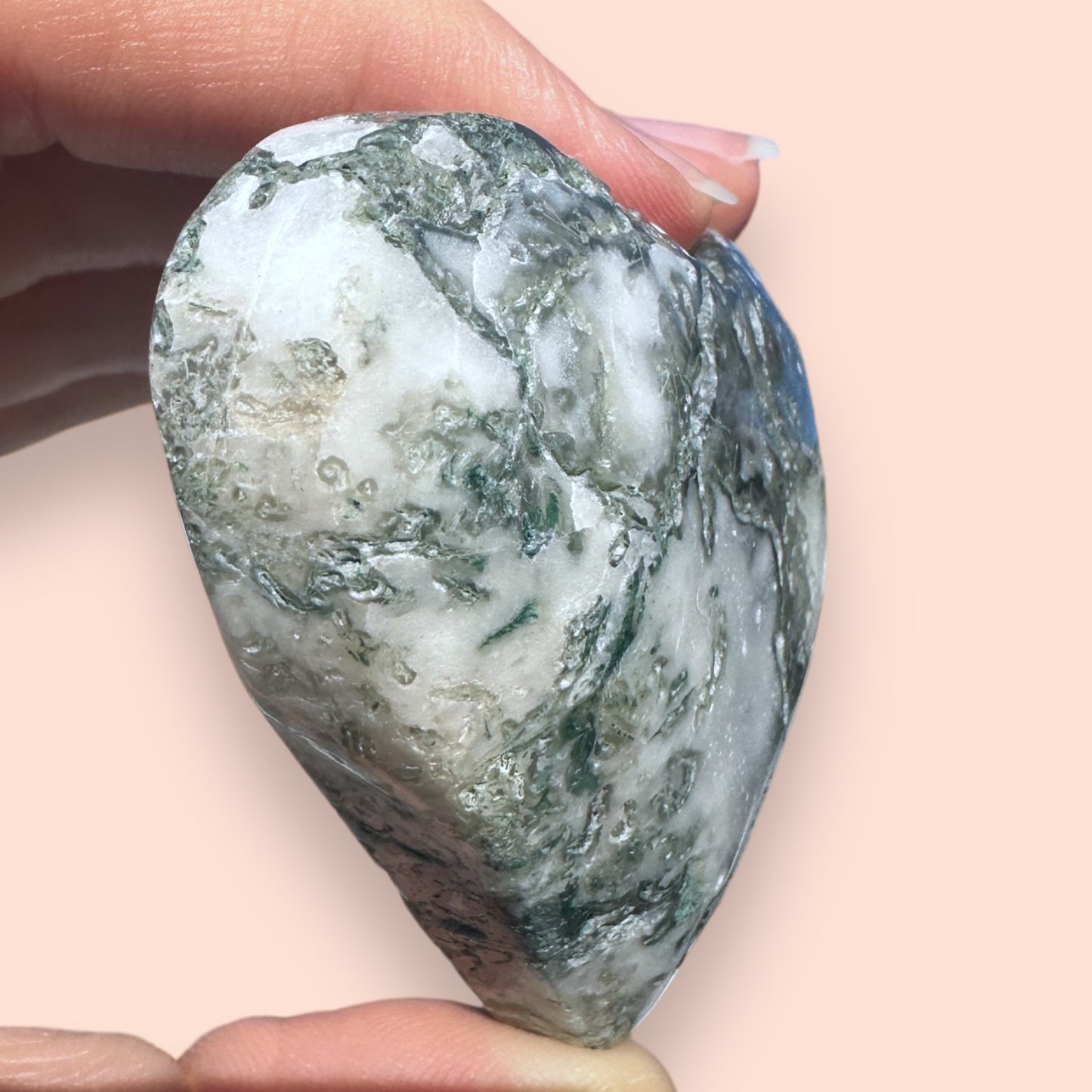 Moss Agate Crystal Heart - 1007D