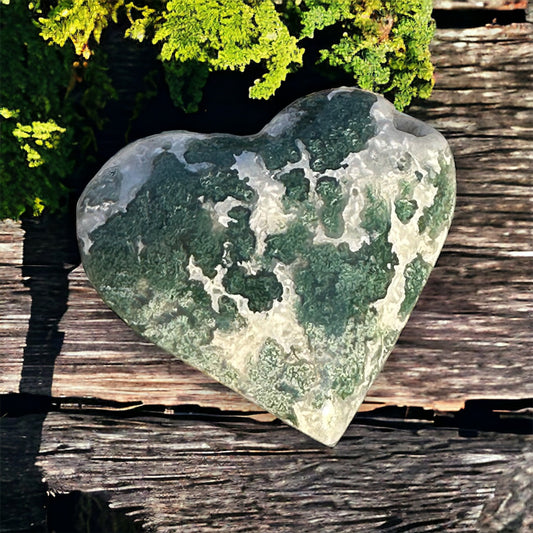 Moss Agate Crystal Heart - 1007E