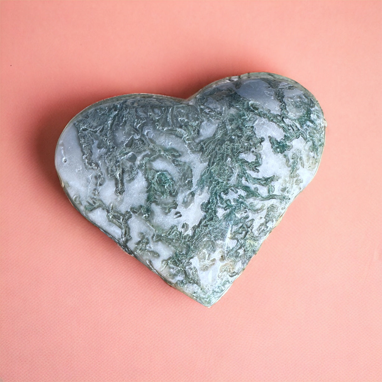 Moss Agate Crystal Heart - 1007D