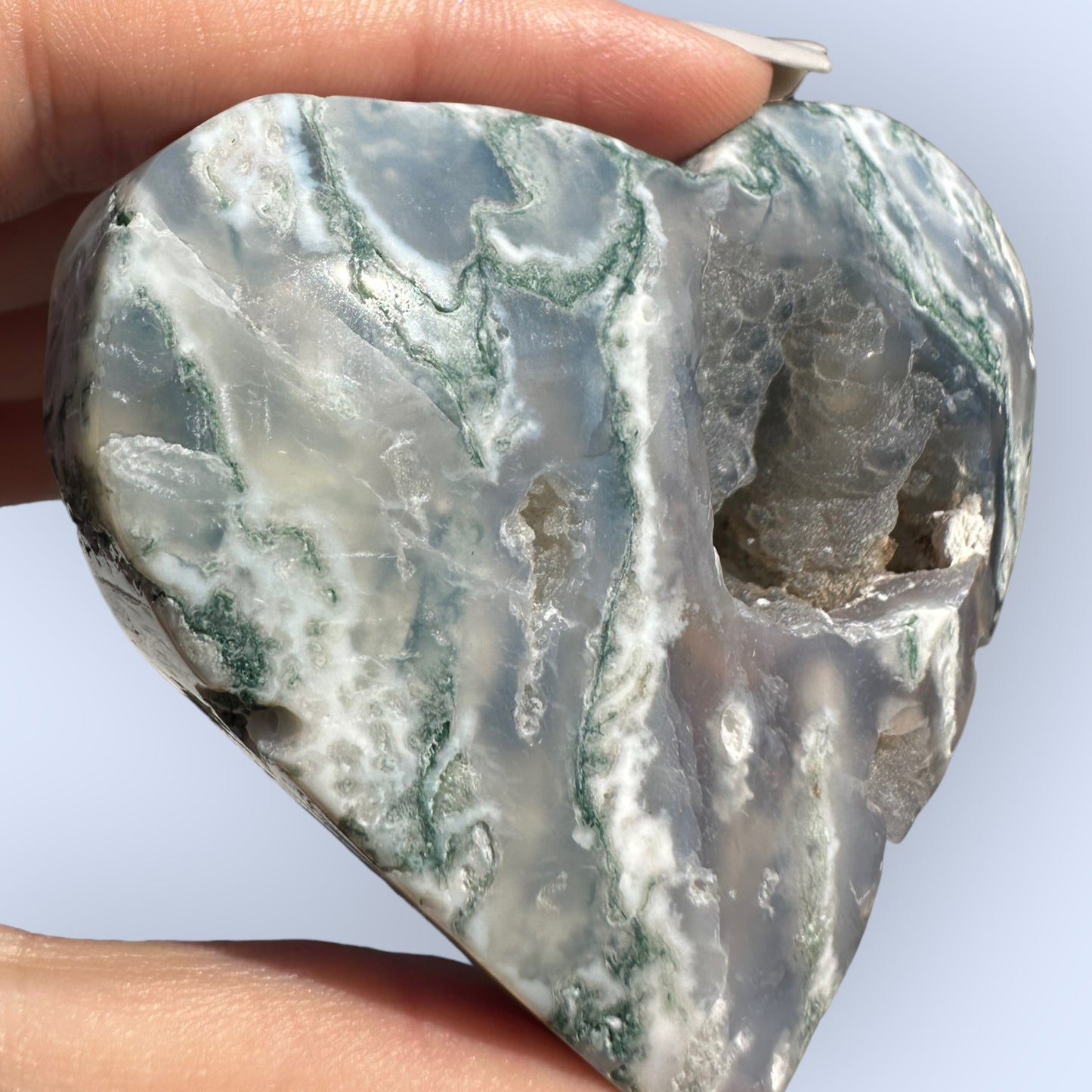 Moss Agate Crystal Heart - 1007M
