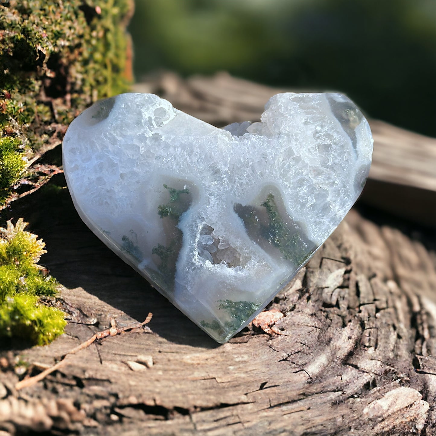 Moss Agate Crystal Heart - 1007G