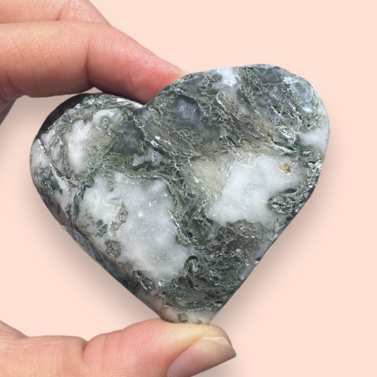 Moss Agate Crystal Heart - 1007D