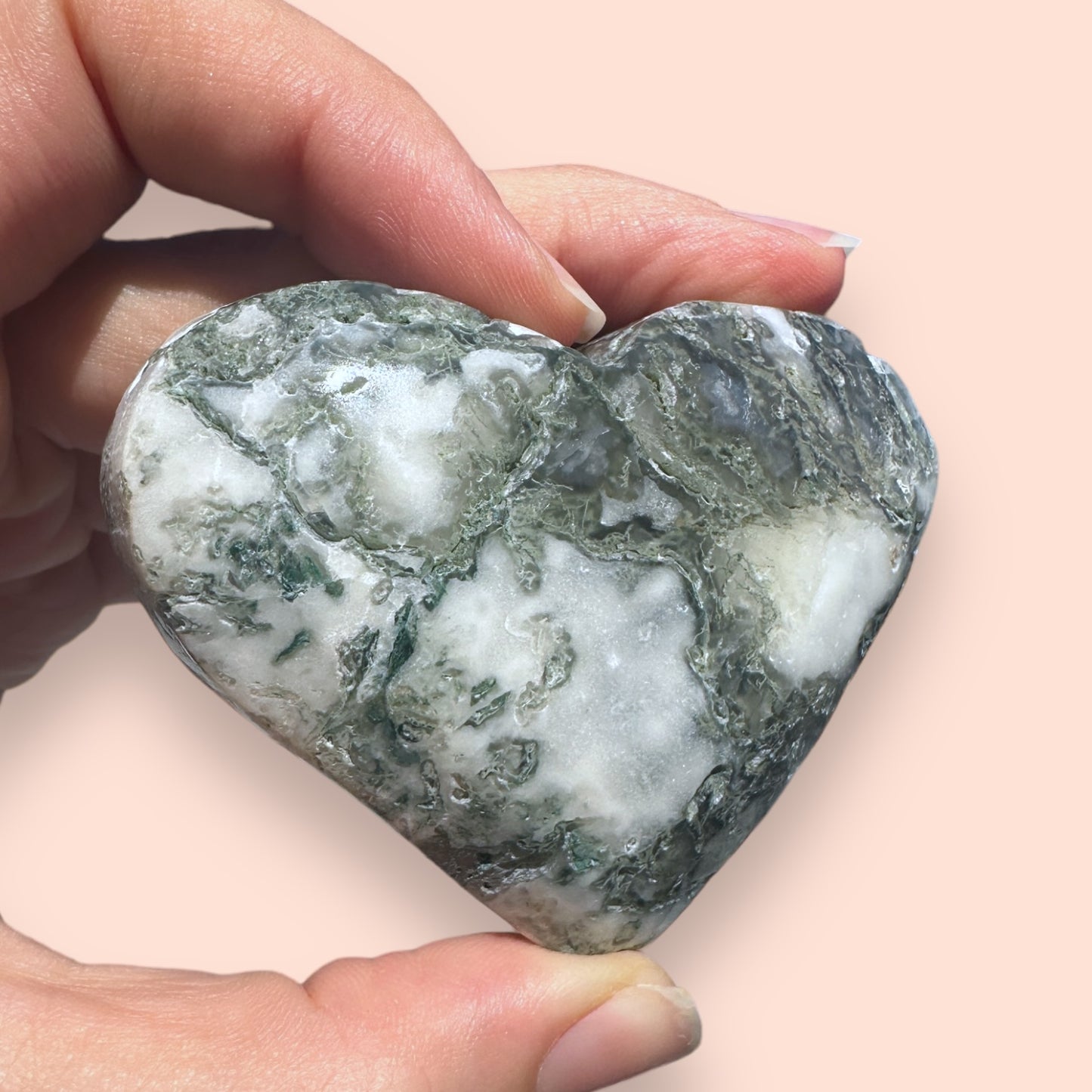 Moss Agate Crystal Heart - 1007D