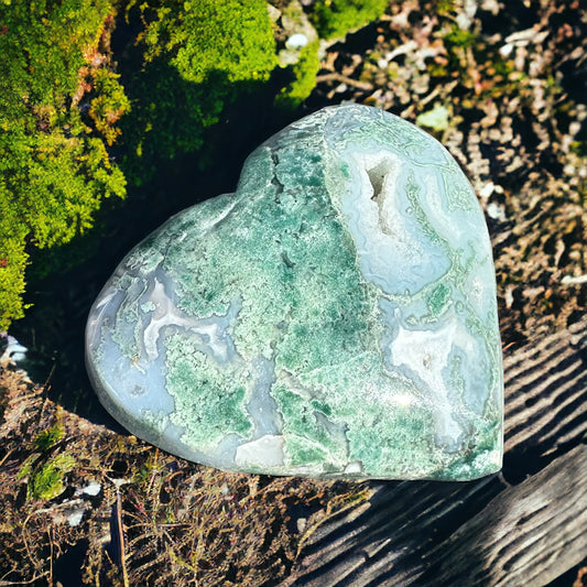 Moss Agate Crystal Heart - 1007B