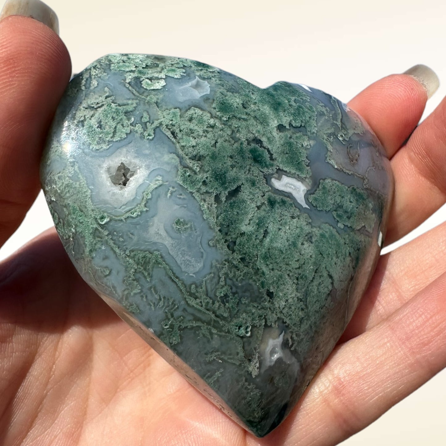 Moss Agate Crystal Heart - 1007B