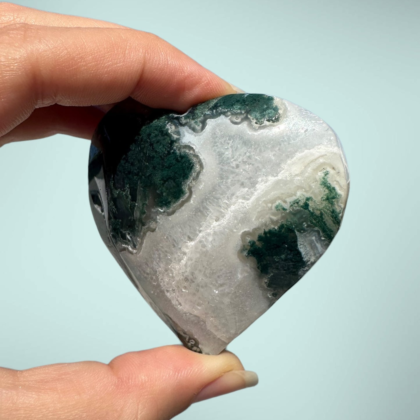 Moss Agate Crystal Heart - 1007A