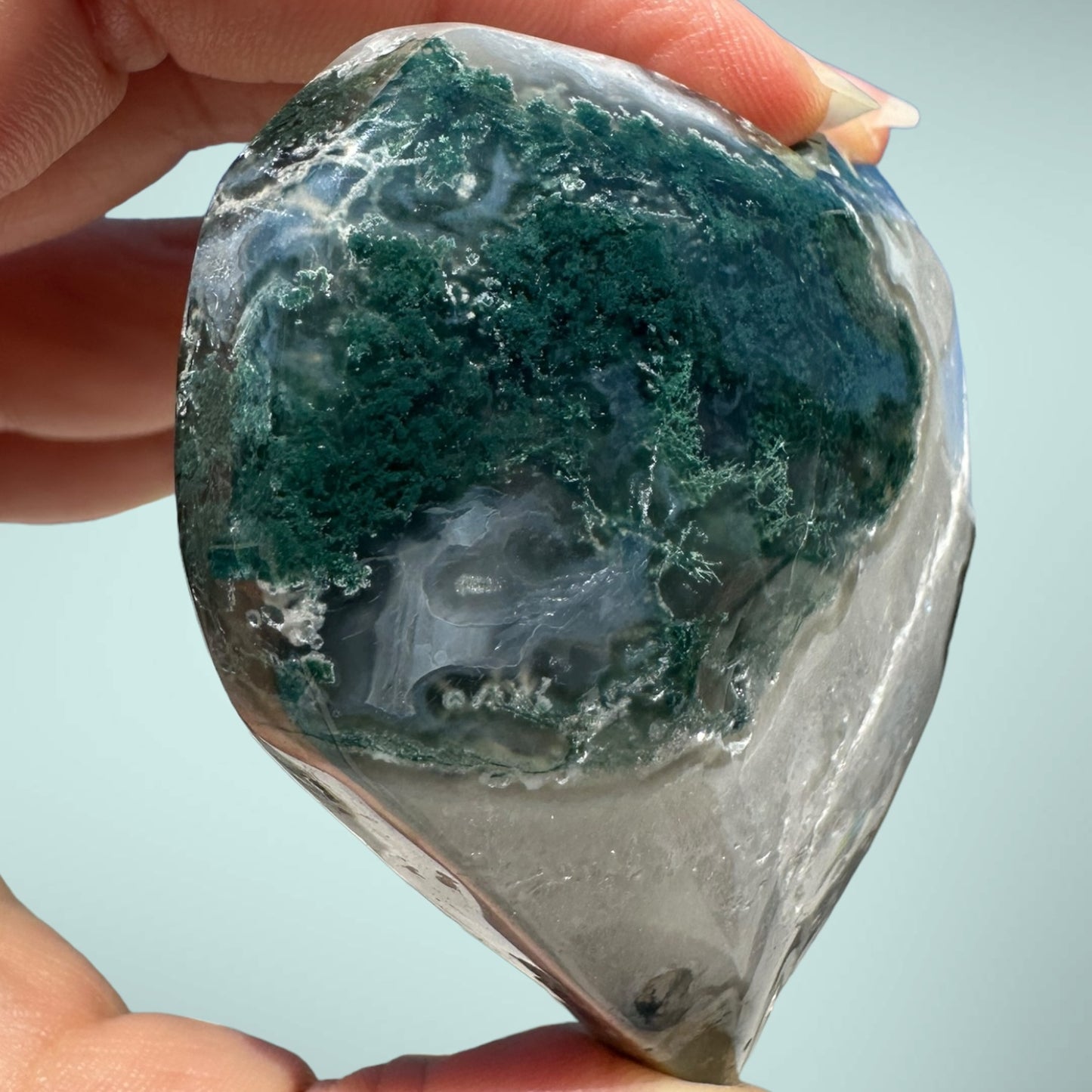 Moss Agate Crystal Heart - 1007A