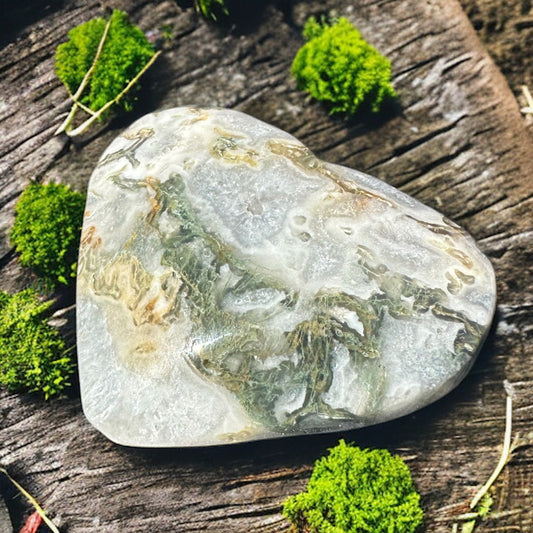 Moss Agate Crystal Heart - 1007O