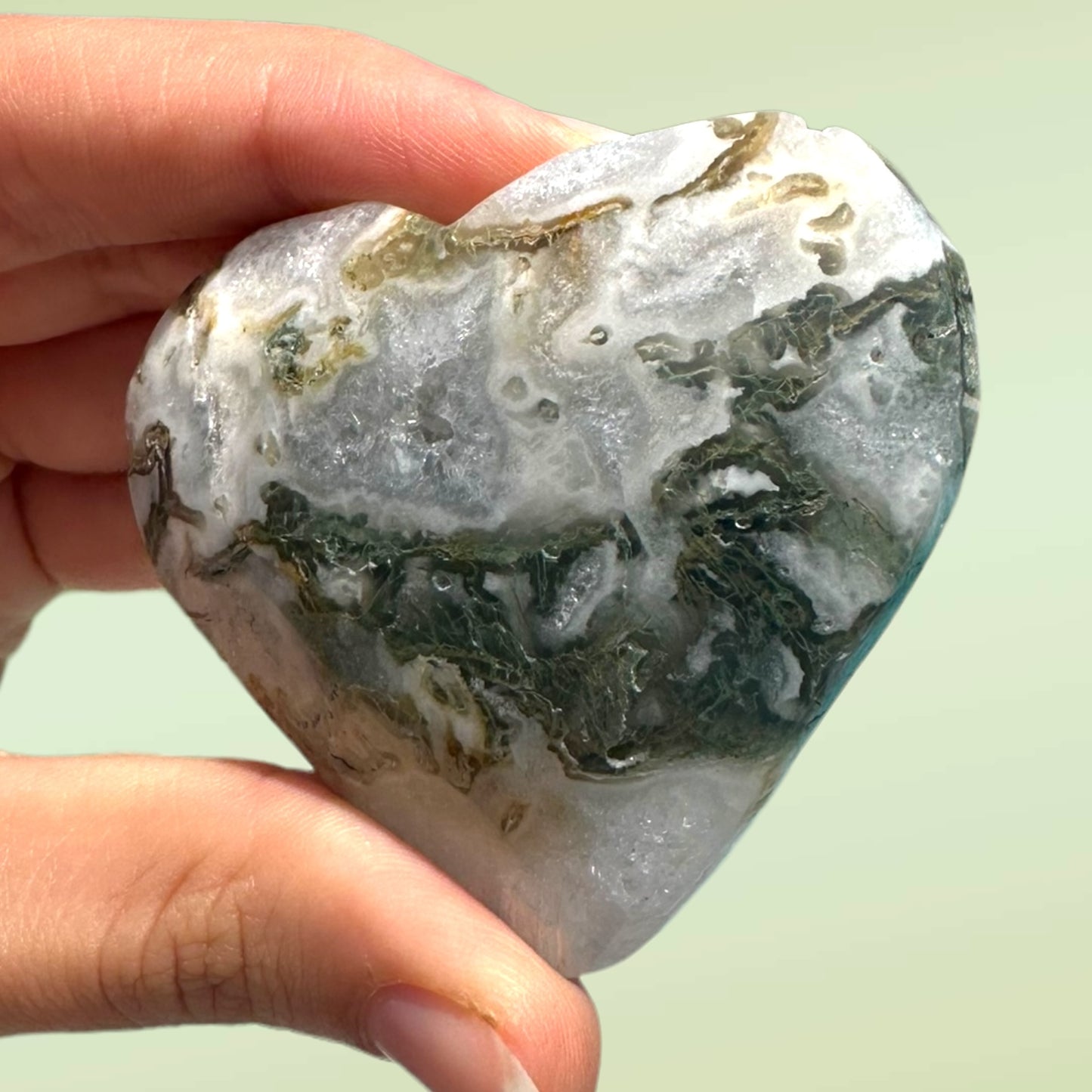 Moss Agate Crystal Heart - 1007O