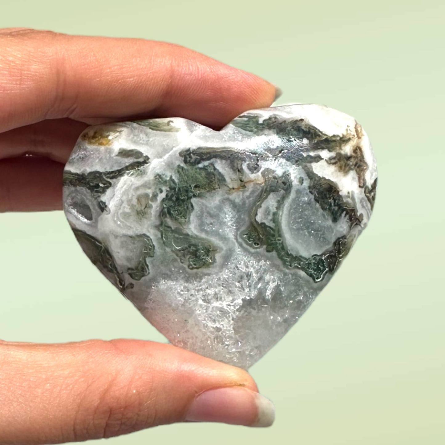 Moss Agate Crystal Heart - 1007O