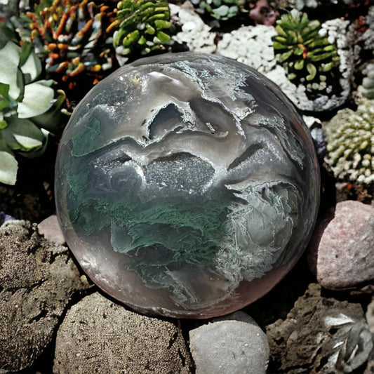 Moss Agate Sphere with Druzy